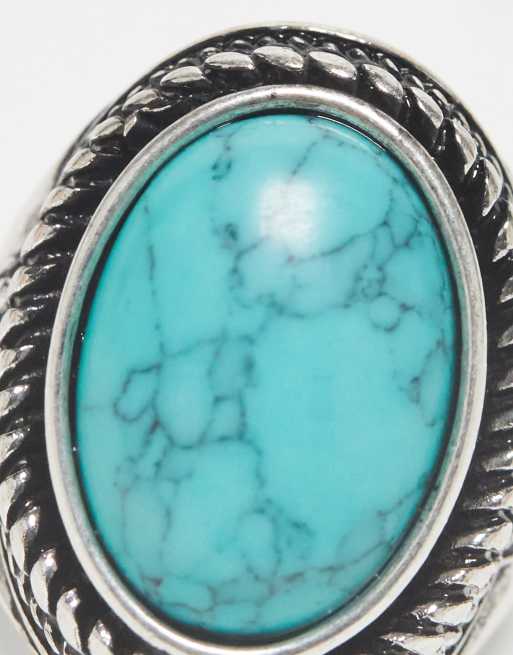 Reclaimed Vintage – Unisex – Ring in Silberoptik mit blauem Schmuckstein, 2 von 4