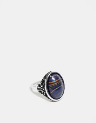 Reclaimed Vintage - Unisex - Ring in Silberoptik mit blauem Schmuckstein