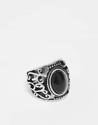 Reclaimed Vintage - Unisex - Ring in Silberoptik mit Durchbrucharbeit