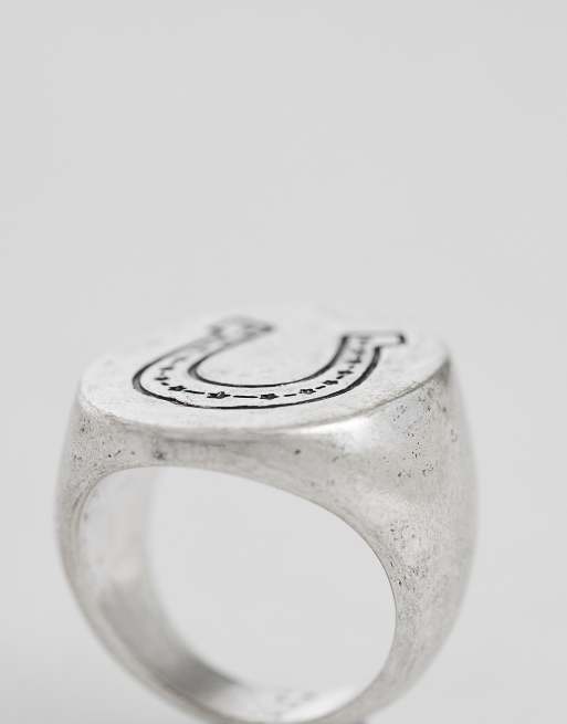Reclaimed Vintage – Unisex-Ring in Silberoptik mit Hufeisen-Zeichnung, 2 von 3