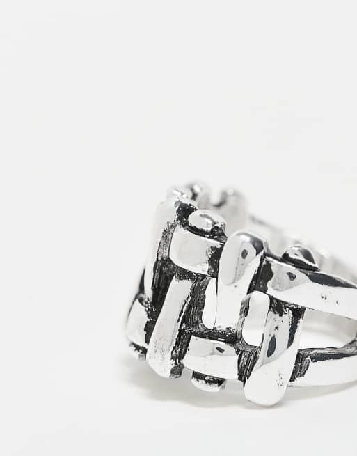 Reclaimed Vintage - Unisex ring met geweven structuur in gepolijst zilver, 2 van 3