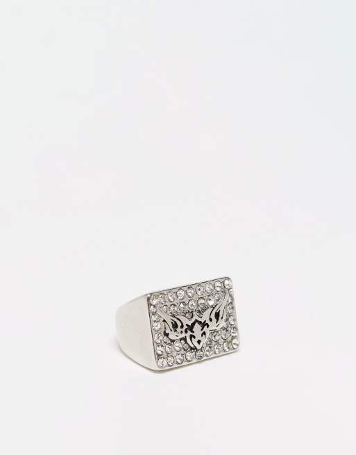 Reclaimed Vintage – Unisex-Ring mit funkelnden Steinen und Tattoo-Motiv