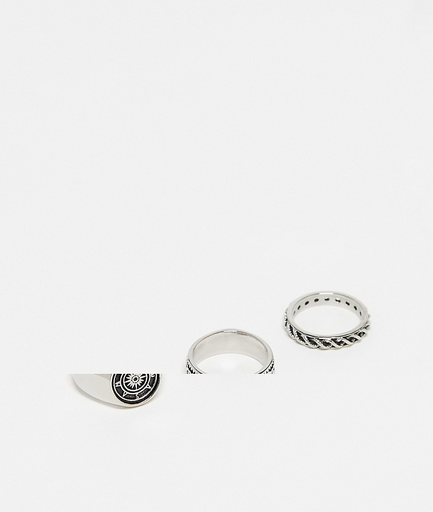 Reclaimed Vintage Unisex Ring Pack In Burnished Silver