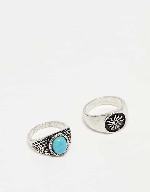 Reclaimed Vintage unisex ring pack in silver