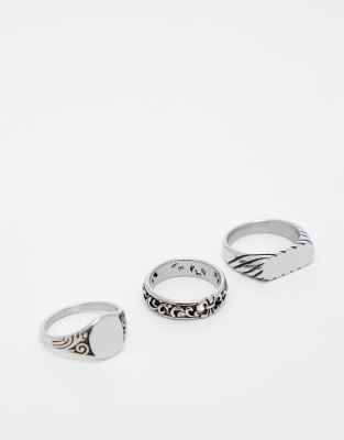 Reclaimed Vintage Reclaimed Vintage unisex ring pack in stainless steel-Silver