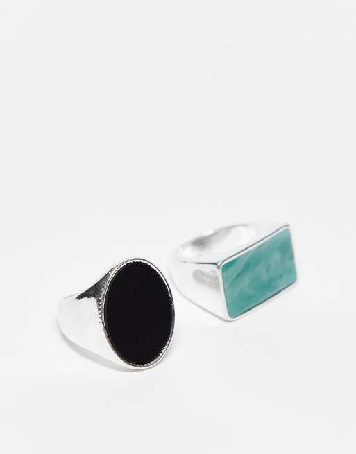 Reclaimed Vintage unisex ring pack with stones in real silver plate