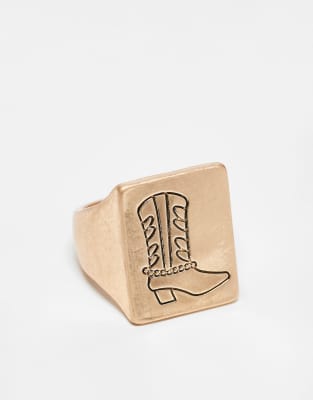 Reclaimed Vintage Unisex Ring With Cowboy Boot Sketch
