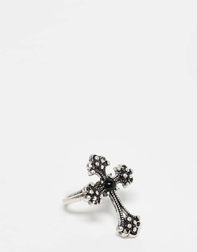 Reclaimed Vintage unisex ring with cross in silver
