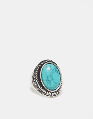 Reclaimed Vintage Unisex Ring With Faux Blue Stone In Silver