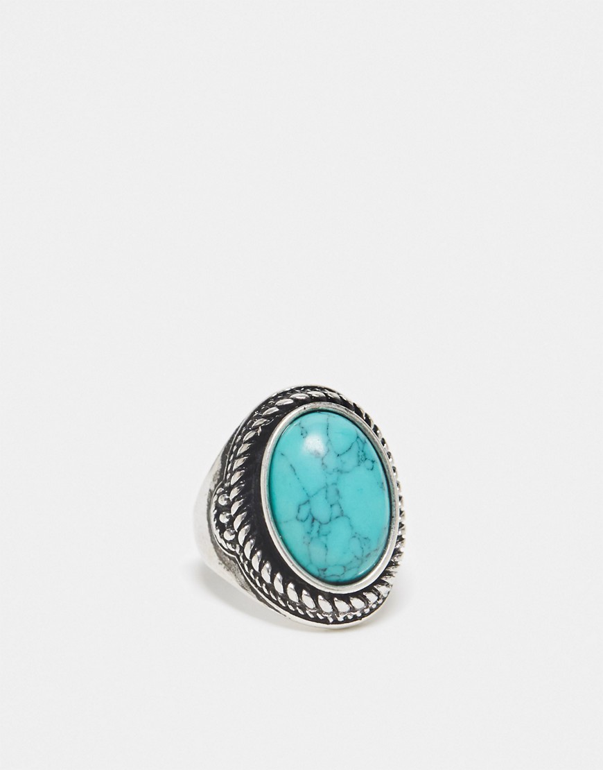 Reclaimed Vintage unisex ring with faux blue stone in silver
