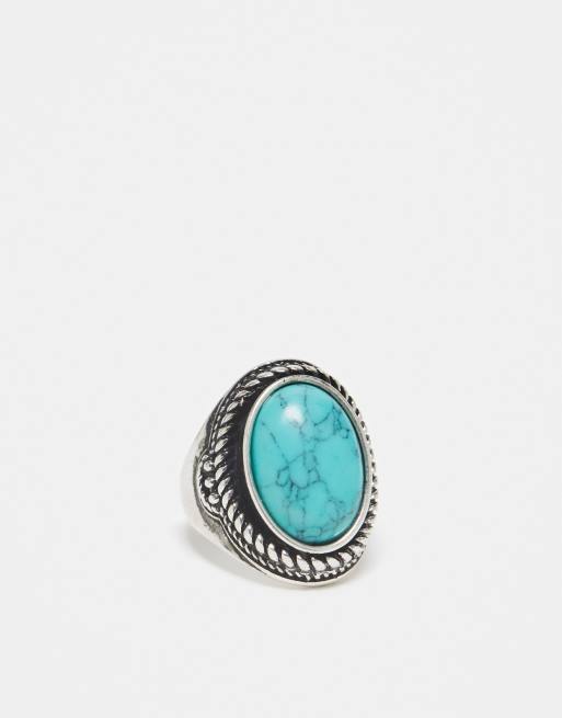 Reclaimed Vintage unisex ring with faux blue stone in silver