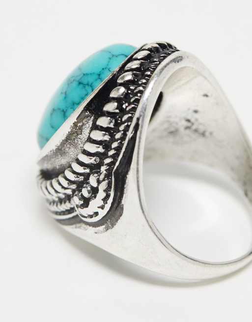 Reclaimed Vintage unisex ring with faux blue stone in silver, 3 of 4
