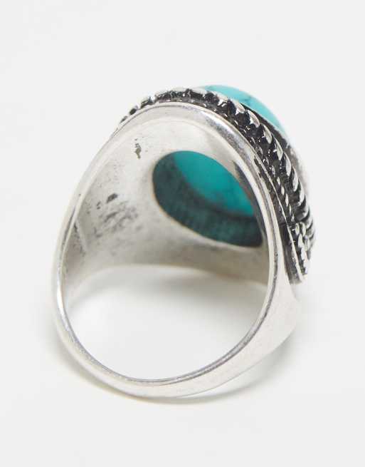Reclaimed Vintage unisex ring with faux blue stone in silver, 4 of 4