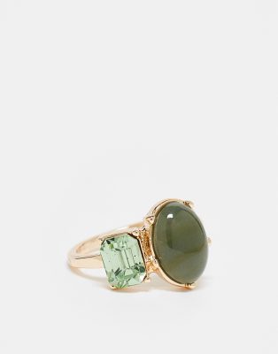 Reclaimed Vintage Reclaimed Vintage unisex ring with faux green stones in gold