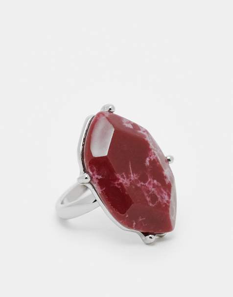 Reclaimed Vintage Unisex ring with faux red stone in silver tone - view 1