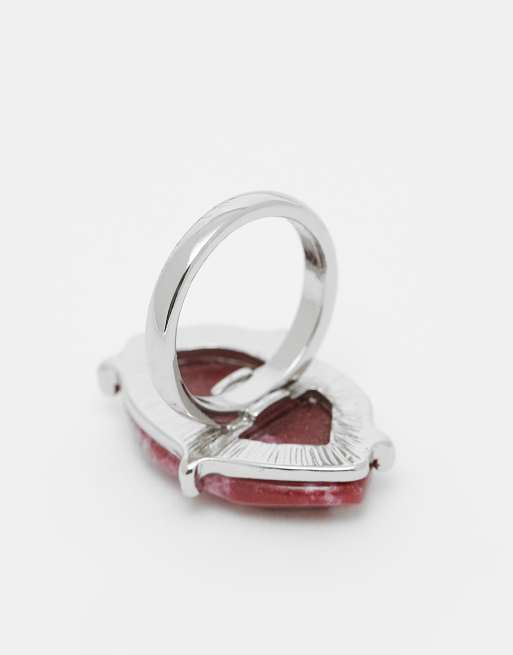 Reclaimed Vintage Unisex ring with faux red stone in silver tone, 2 of 3