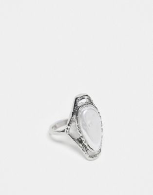 unisex ring with faux stone in silver