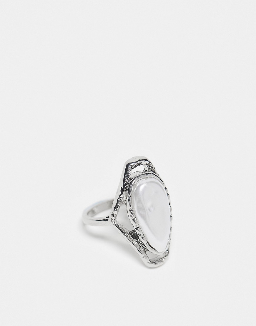 Reclaimed Vintage unisex ring with faux stone in silver