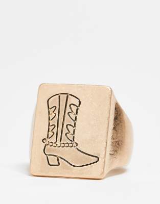 Reclaimed Vintage Reclaimed Vintage unisex ring with sketchy cowboy boot in gold
