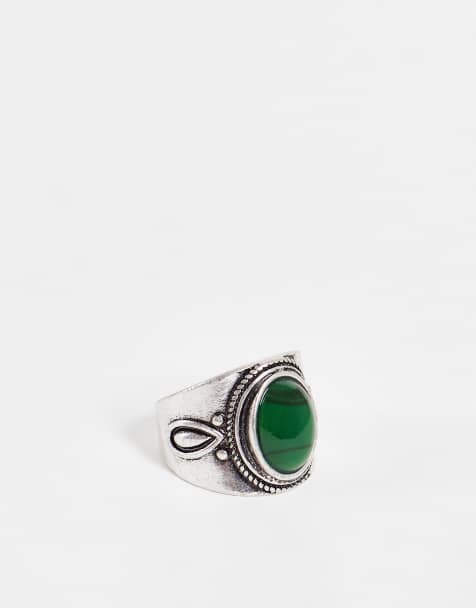 Reclaimed Vintage unisex ring with stone in silver - view 1