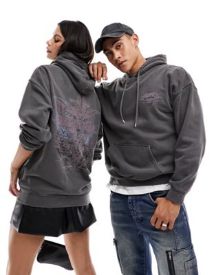 Reclaimed Vintage unisex rock graphic hoodie in charcoal  - ASOS Price Checker