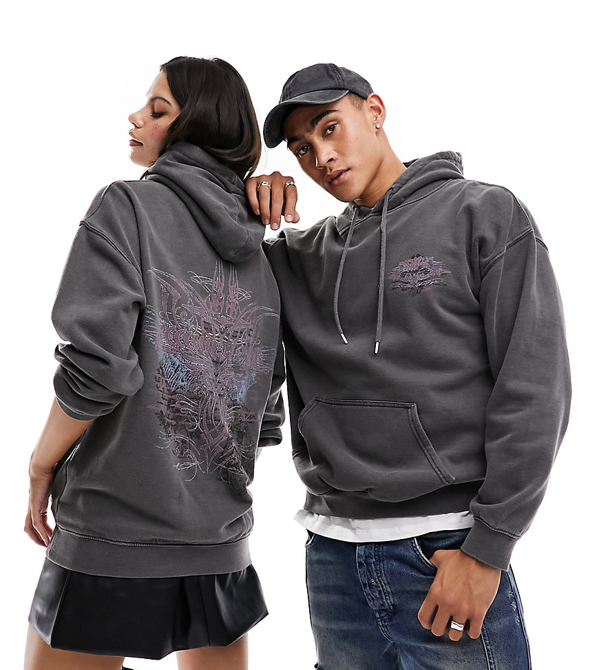 Reclaimed Vintage Unisex Rock Graphic Hoodie In Charcoal-gray