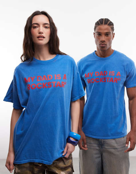 Reclaimed Vintage unisex rockstar slogan T-shirt i blå - view 1