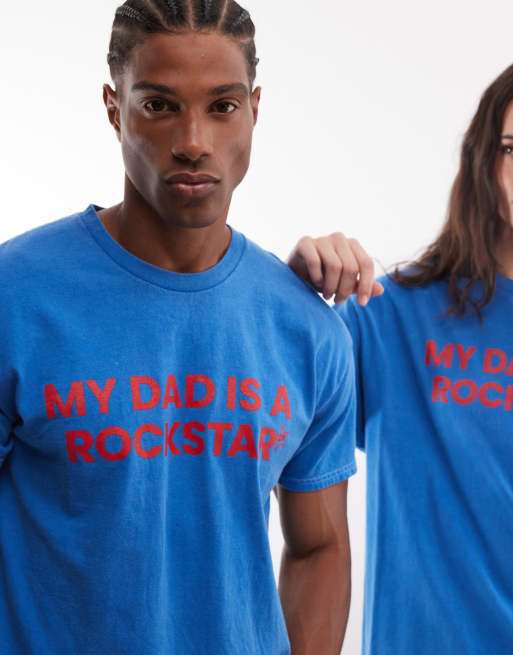 Reclaimed Vintage unisex rockstar slogan T-shirt i blå, 2 af 4