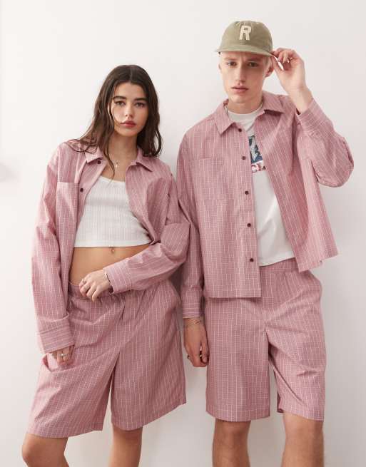 Reclaimed Vintage – Unisex – Rödrutigt set med boxig passform