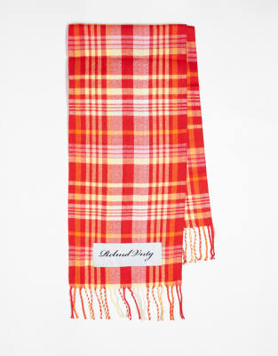 Reclaimed Vintage Reclaimed Vintage unisex scarf in mixed check with branding tab-Multi
