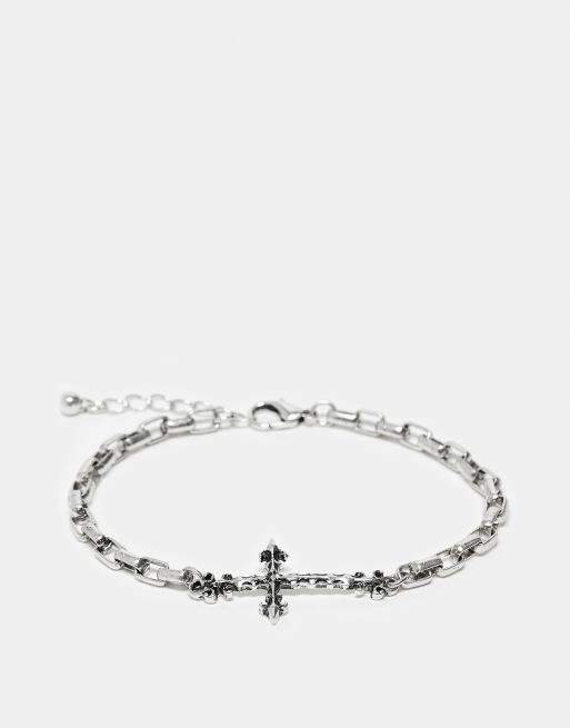 Reclaimed Vintage - Unisex schakelarmband met dun kruis in zilver
