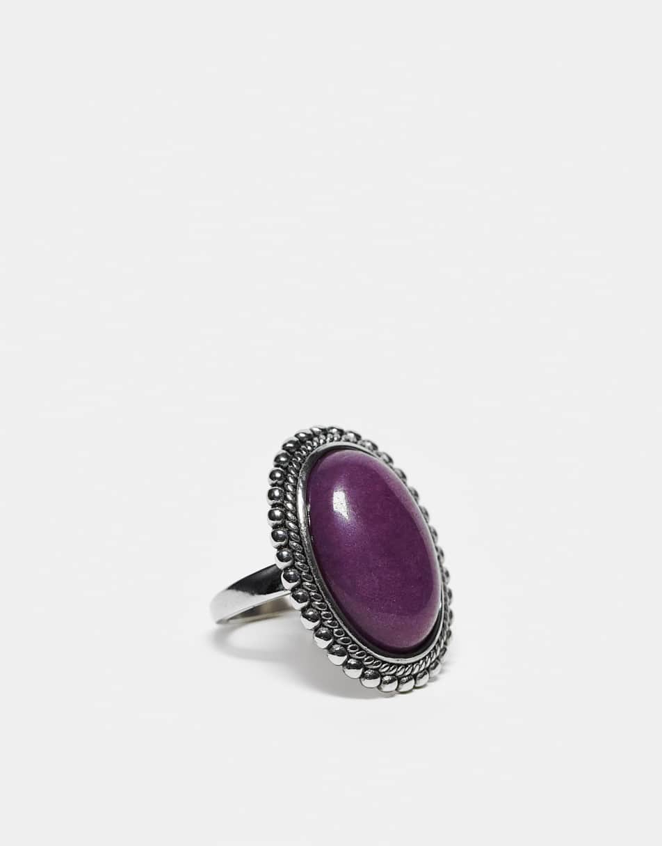Reclaimed Vintage unisex semi precious ring in stainless steel