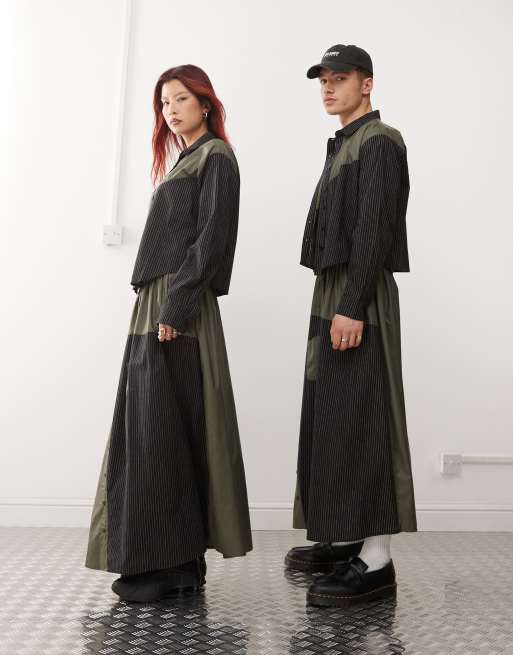 Reclaimed Vintage – Unisex-Set aus Nylon mit gespleißtem Design und Nadelstreifen