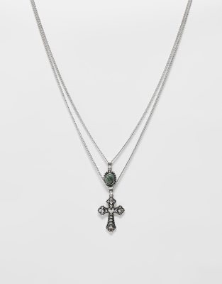 Reclaimed Vintage - Unisex set van 2 kettingen met sieredelsteen- en kruishangers