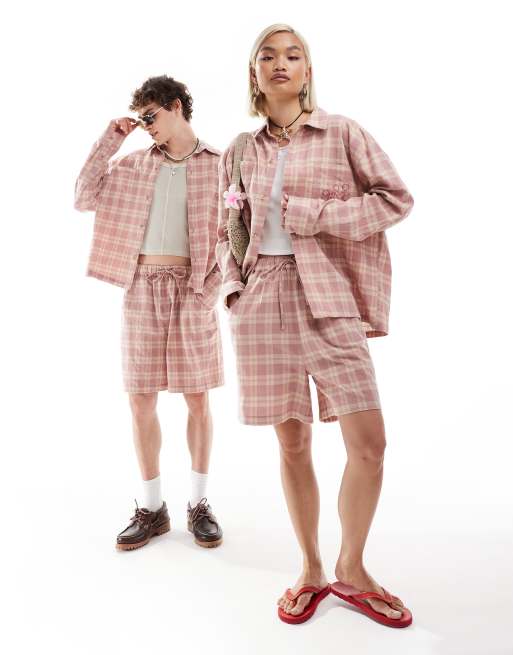 Reclaimed Vintage unisex shirt in pink check (part of a set)