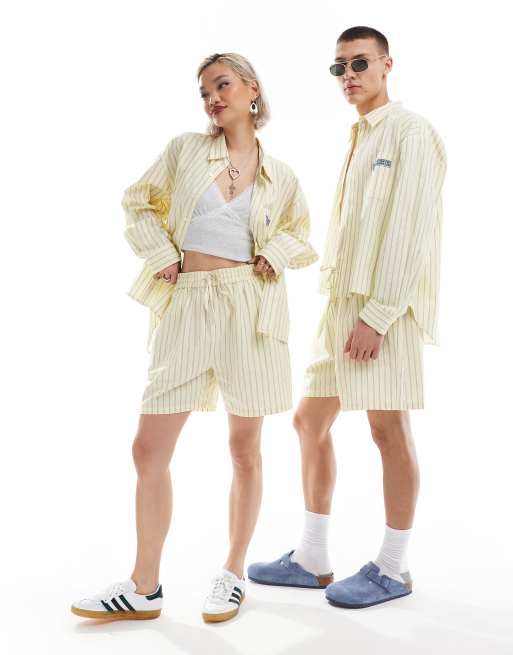Reclaimed Vintage - Unisex short in geel gestreept, deel van co-ord set