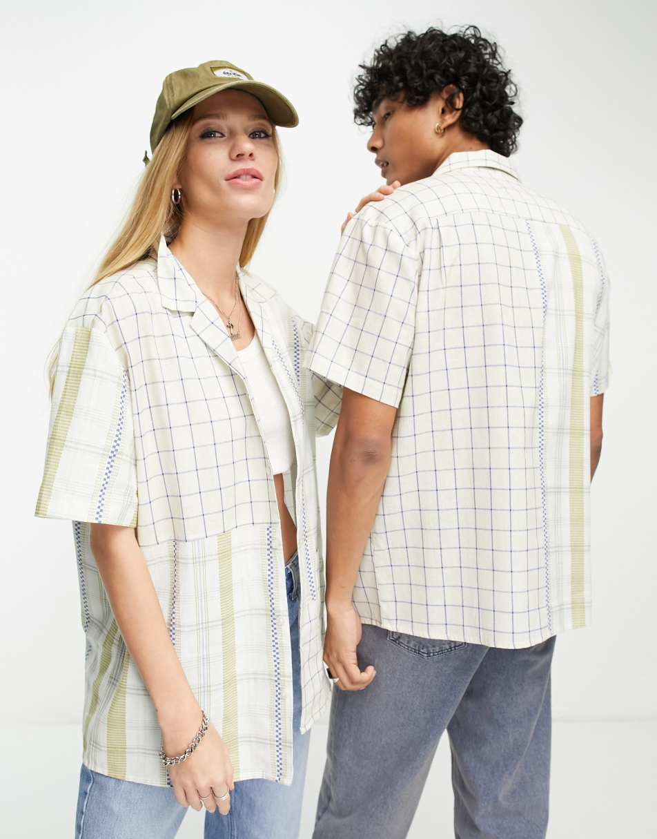 Reclaimed Vintage unisex short sleeve spliced check shirt
