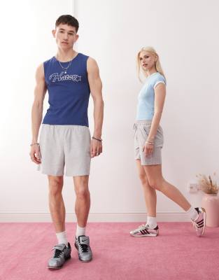 Reclaimed Vintage Reclaimed Vintage unisex shorter length jersey shorts in grey marl