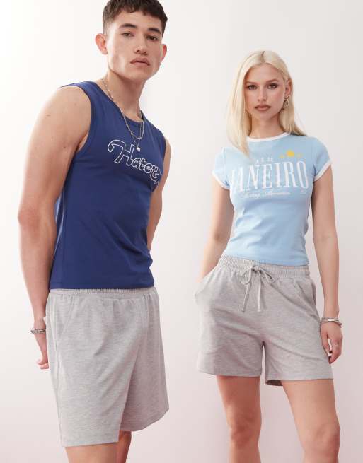 Reclaimed Vintage unisex shorter length jersey shorts in grey marl, 2 of 4