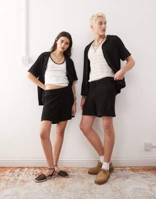 Reclaimed Vintage - Schwarze Festival-Shorts aus Strick in Unisex-Passform, Kombiteil-Keine Farbe