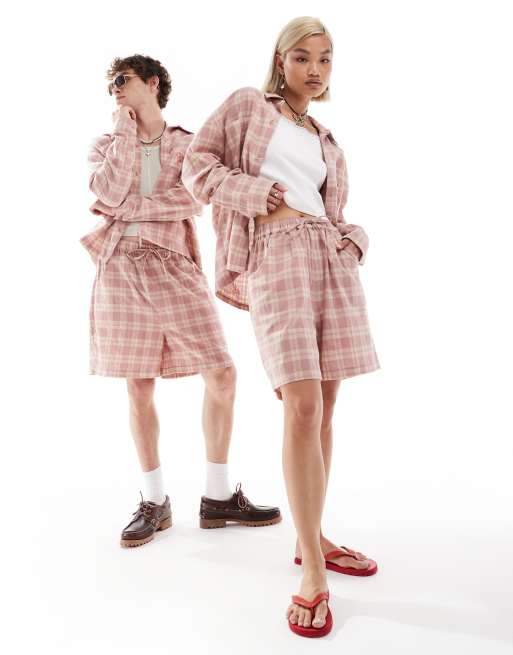 Reclaimed Vintage Unisex - Shorts med lyserøde tern - Del af sæt