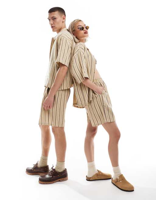 Reclaimed Vintage – Unisex-Shorts mit strukturierten Streifen, Kombiteil