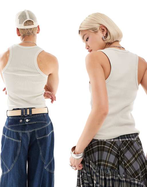 Reclaimed Vintage unisex shrunken ribbed tank top in stone , 3 of 4