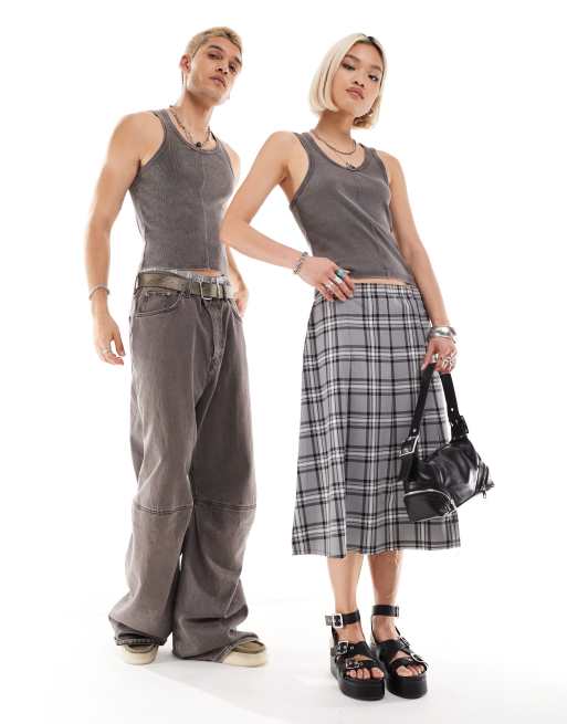 Reclaimed Vintage unisex shrunken ribbed tank top in washed charcoal 