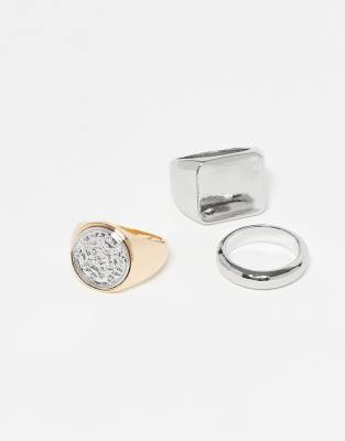 Reclaimed Vintage Unisex Signet Ring Multi Pack In Metallic