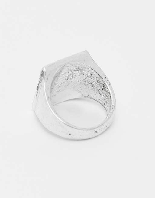 Reclaimed Vintage Unisex signet ring with doodle thunder bolt in silver