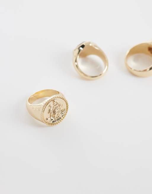 Reclaimed Vintage unisex signet rings 3 pack in gold, 3 of 3