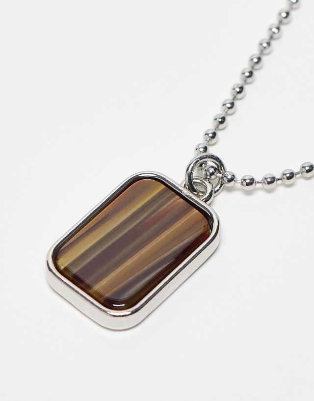 Reclaimed Vintage unisex silver 2 row necklace with stone 0