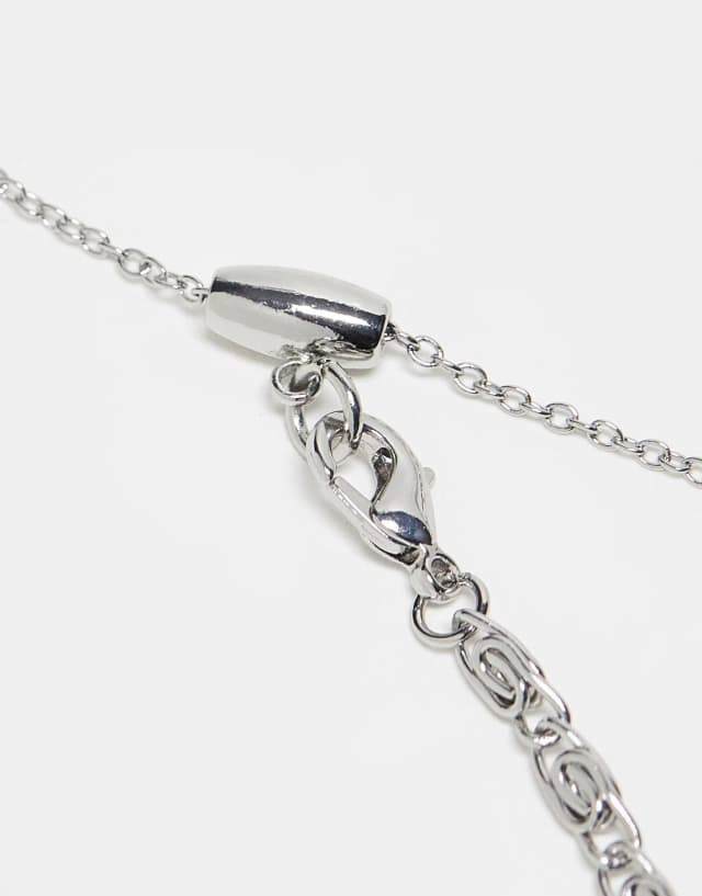 Reclaimed Vintage unisex silver 2 row necklace with stone 1