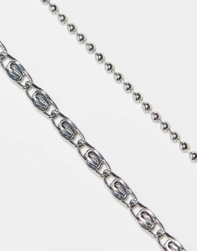 Reclaimed Vintage unisex silver 2 row necklace with stone 2